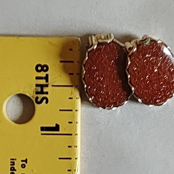 Victorian Goldstone Sweater Collar Clip Earrings Pendant Jewelry Set Shimmer - Picture 8 of 12